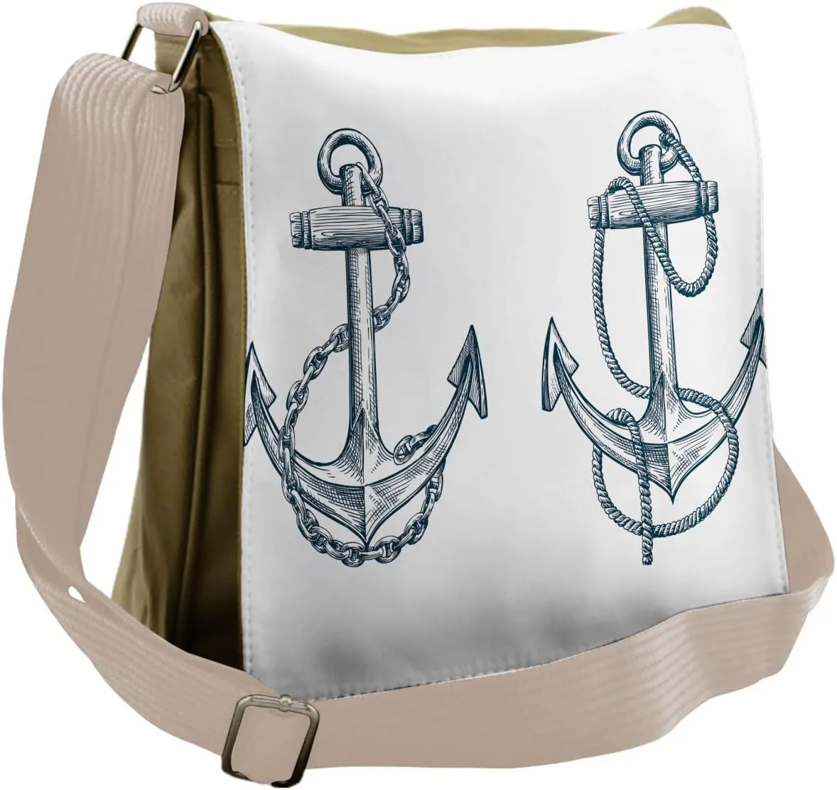 Ambesonne Anchor Messenger Bag, Vintage Sketch of Anchor, Unisex Cross-body