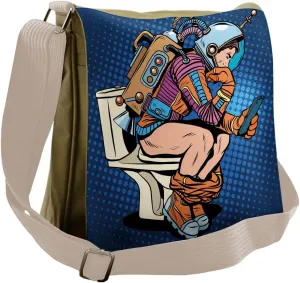 Ambesonne Astronaut Messenger Bag, Thinking Man Space, Unisex Cross-body