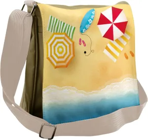Ambesonne Beach Messenger Bag, Beach Waves Umbrella, Unisex Cross-body