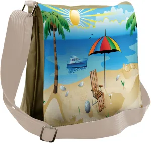 Ambesonne Beach Messenger Bag, Cartoon Coast Pattern, Unisex Cross-body