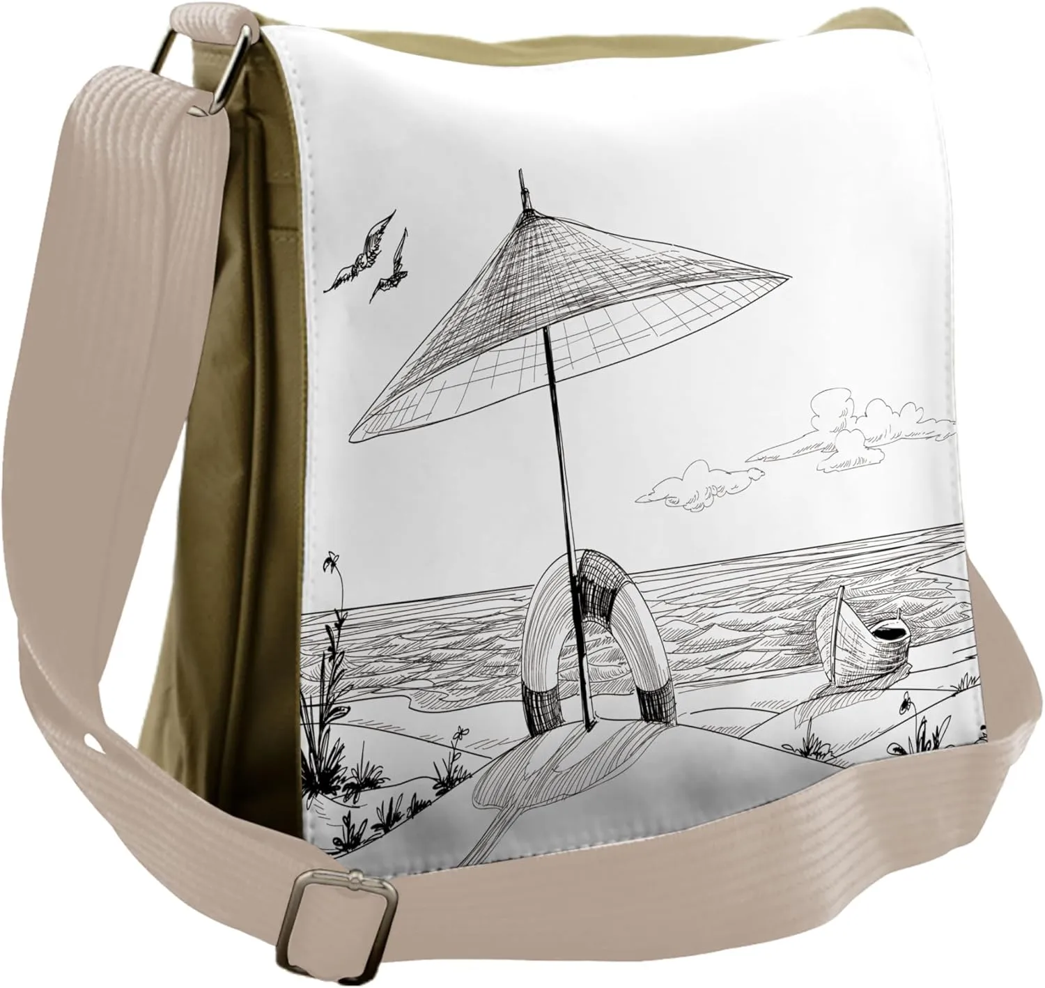 Ambesonne Beach Messenger Bag, Doodle Sketch Pattern, Unisex Cross-body