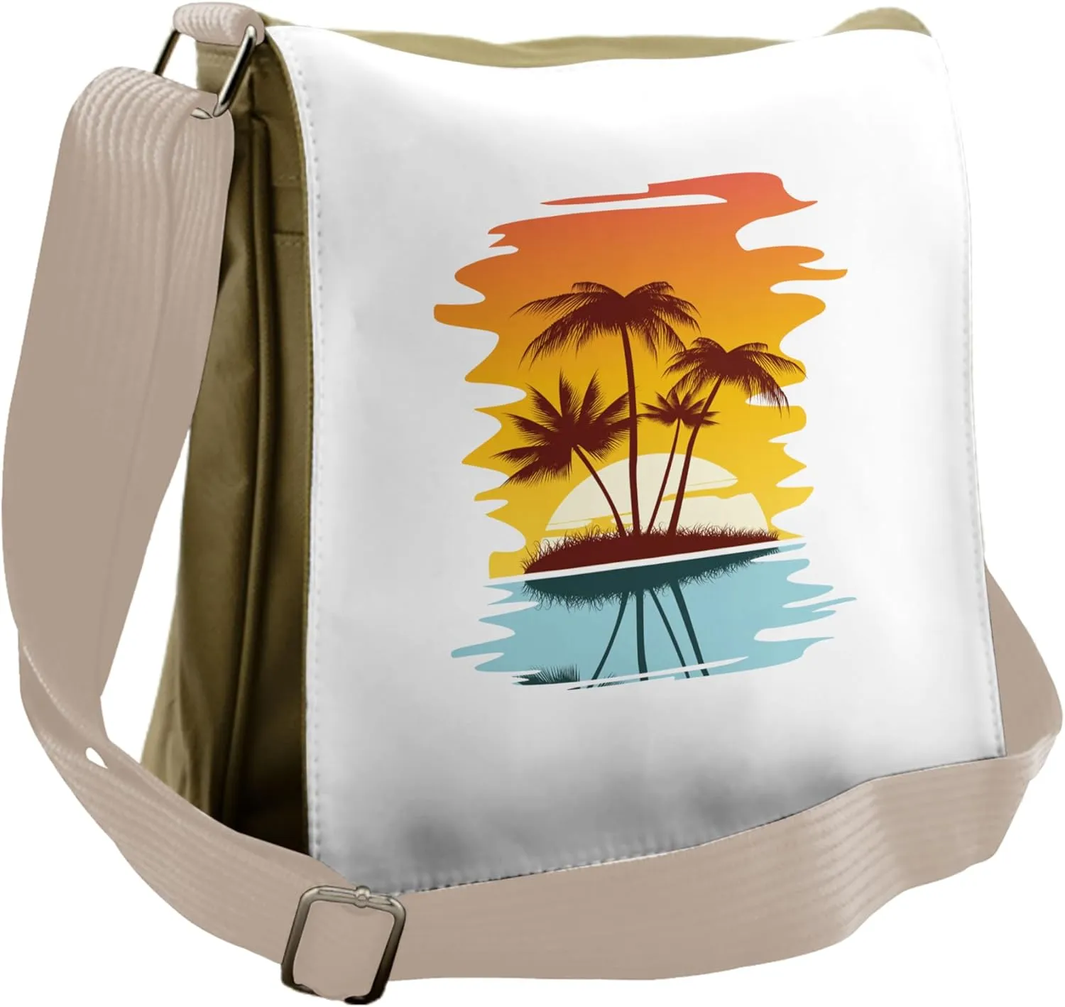 Ambesonne Beach Messenger Bag, Exotic Palm Trees Sunset, Unisex Cross-body