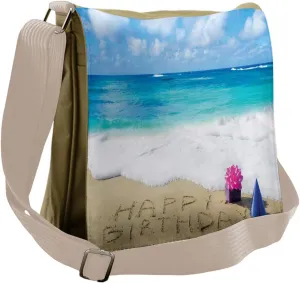 Ambesonne Beach Messenger Bag, Happy Birthday on Sand, Unisex Cross-body