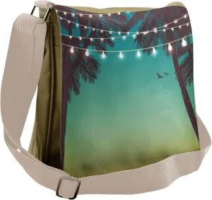 Ambesonne Beach Messenger Bag, Night Time Sunset Palms, Unisex Cross-body