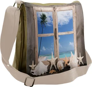 Ambesonne Beach Messenger Bag, Seashells Starfish Palms, Unisex Cross-body