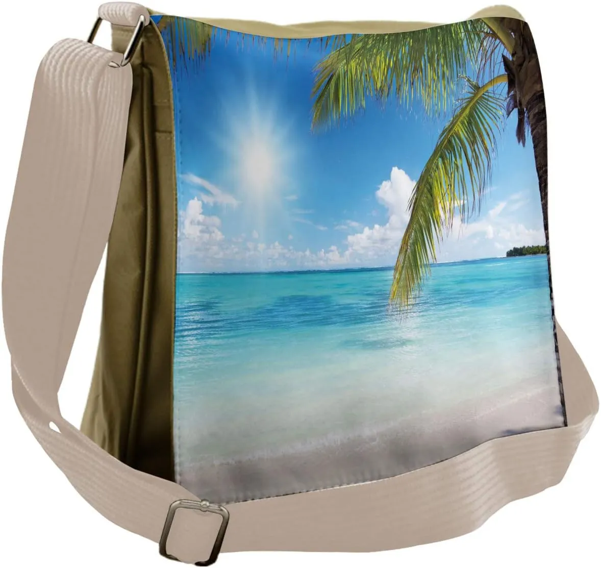 Ambesonne Beach Messenger Bag, Tropical Seashore Palms, Unisex Cross-body