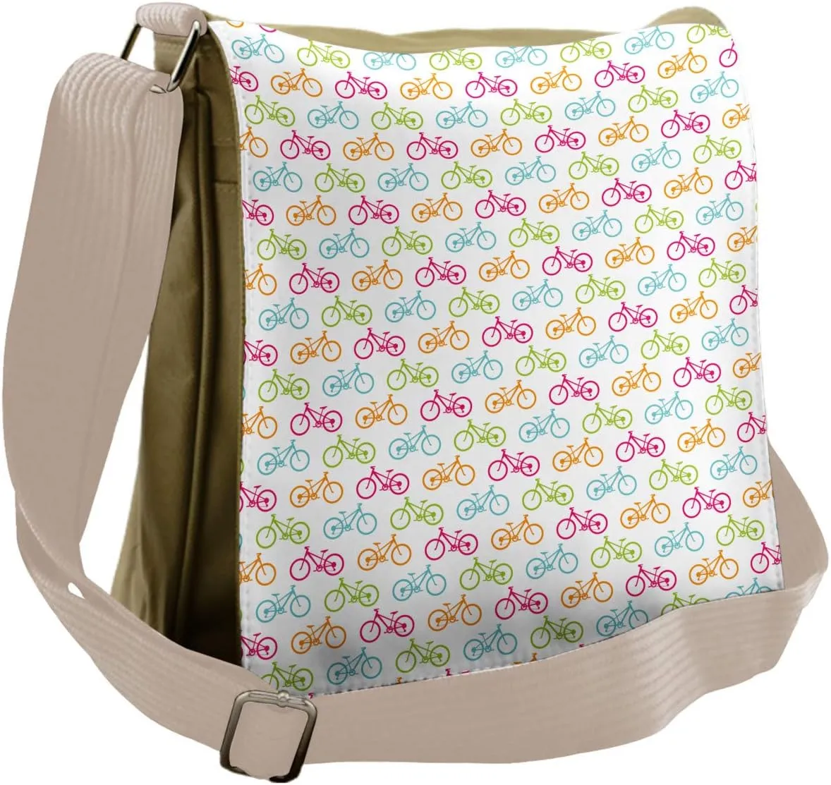 Ambesonne Bicycle Messenger Bag, Different Colored Bikes, Unisex Cross-body