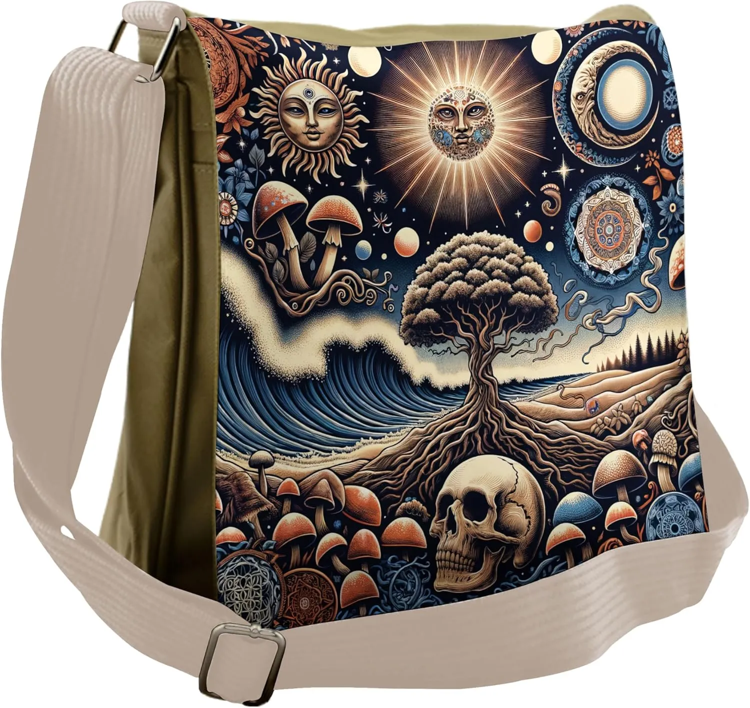 Ambesonne Bohemian Night Messenger Bag, Psychic Ethnic Waves, Unisex Cross-body
