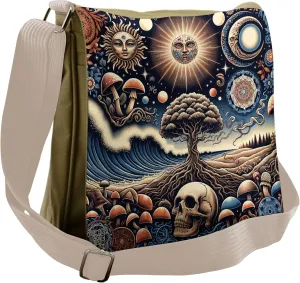 Ambesonne Bohemian Night Messenger Bag, Psychic Ethnic Waves, Unisex Cross-body
