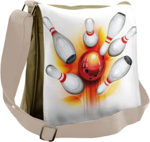 Ambesonne Bowling Messenger Bag, Red Ball Spread Pins, Unisex Cross-body