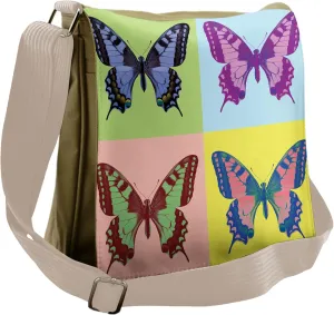 Ambesonne Butterfly Messenger Bag, Pop Art Swallowtail, Unisex Cross-body