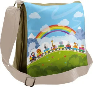Ambesonne Cartoon Messenger Bag, Railway Train, Unisex Cross-body