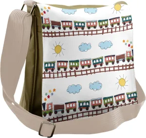 Ambesonne Cartoon Messenger Bag, Train Tracklines, Unisex Cross-body