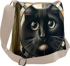 Ambesonne Cat Messenger Bag, Closeup Circle of a Black Kitty, Unisex Cross-body