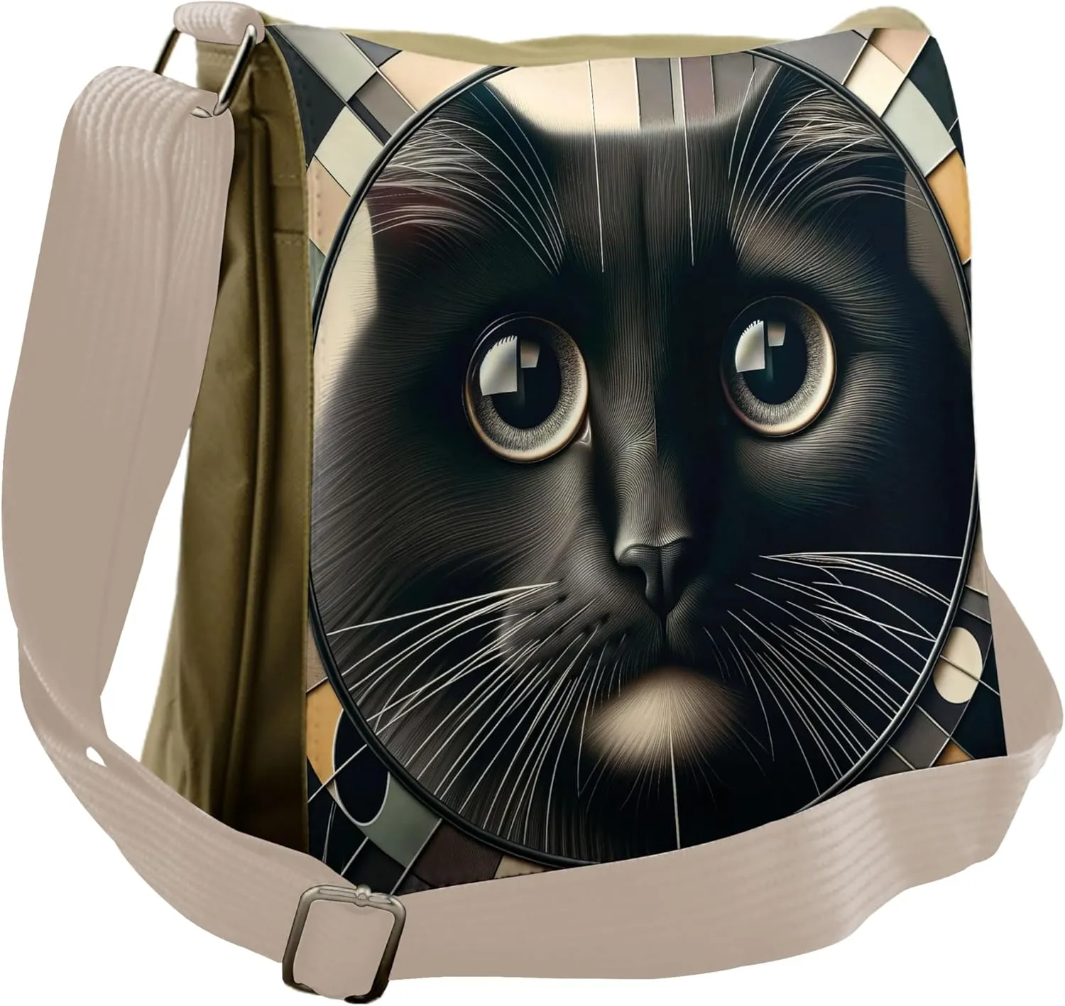 Ambesonne Cat Messenger Bag, Closeup Circle of a Black Kitty, Unisex Cross-body