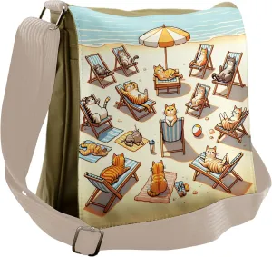 Ambesonne Cat Messenger Bag, Summer Kittens Sandy Beach Fun, Unisex Cross-body