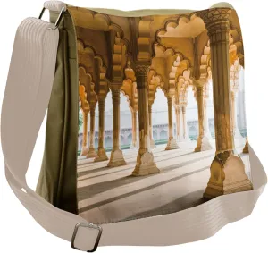 Ambesonne Digital Messenger Bag, Agra Fort Pillar, Unisex Cross-body