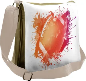 Ambesonne Digital Messenger Bag, Rugby Ball Sport Splash, Unisex Cross-body