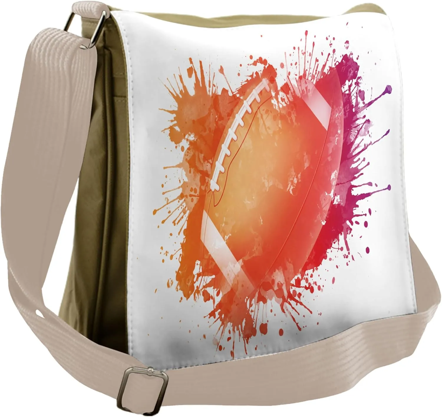 Ambesonne Digital Messenger Bag, Rugby Ball Sport Splash, Unisex Cross-body