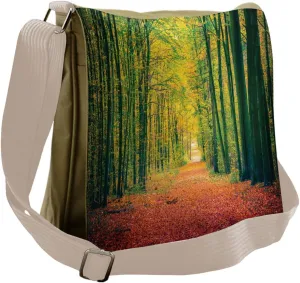 Ambesonne Fall Messenger Bag, Warm Autumn Dramatic Road, Unisex Cross-body