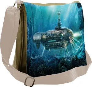 Ambesonne Fantasy Messenger Bag, Science Fiction Submarine, Unisex Cross-body