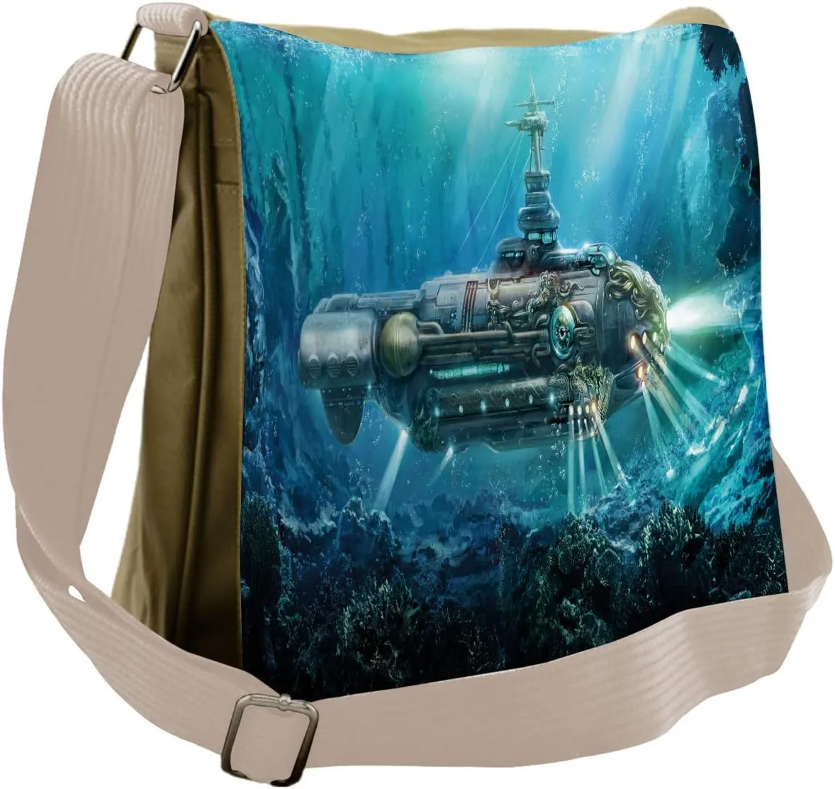 Ambesonne Fantasy Messenger Bag, Science Fiction Submarine, Unisex Cross-body