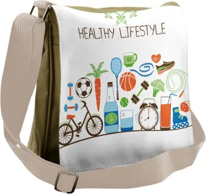 Ambesonne Fitness Messenger Bag, Colorful Wellness Themed, Unisex Cross-body