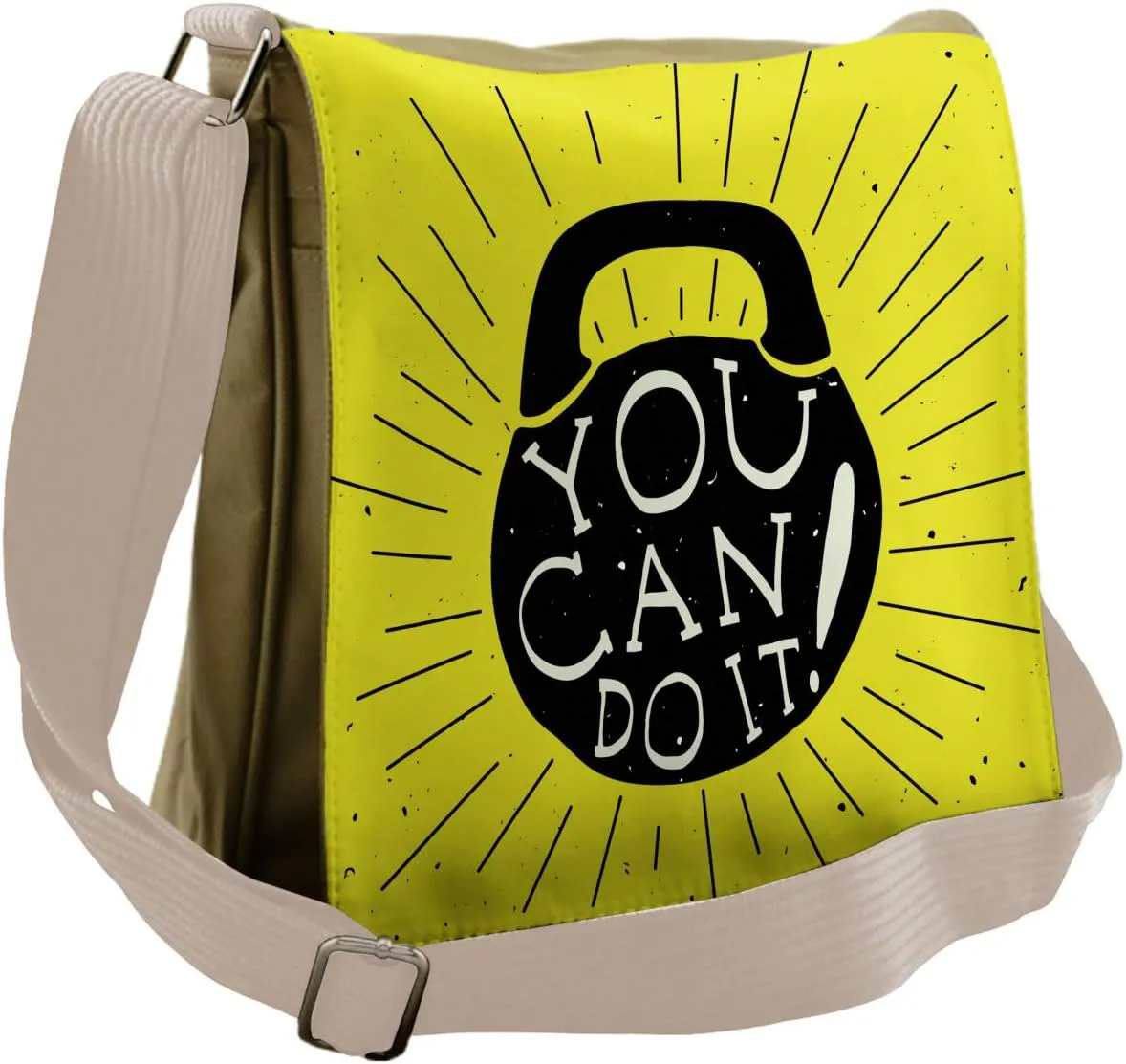 Ambesonne Fitness Messenger Bag, Weight Kettlebell Text, Unisex Cross-body