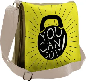 Ambesonne Fitness Messenger Bag, Weight Kettlebell Text, Unisex Cross-body