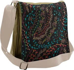 Ambesonne Floral Messenger Bag, Herbs Blooming Stems, Unisex Cross-body