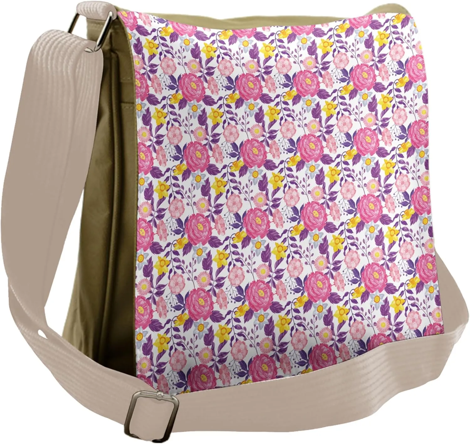 Ambesonne Garden Art Messenger Bag, Delicate Blossoms, Unisex Cross-body
