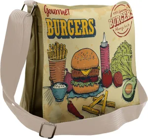 Ambesonne Hamburger Messenger Bag, Burger Ingredients, Unisex Cross-body