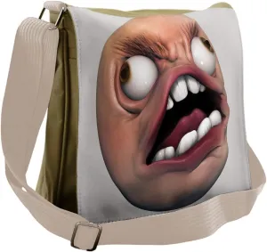 Ambesonne Humor Messenger Bag, Angry Rage Meme Guy Fun, Unisex Cross-body