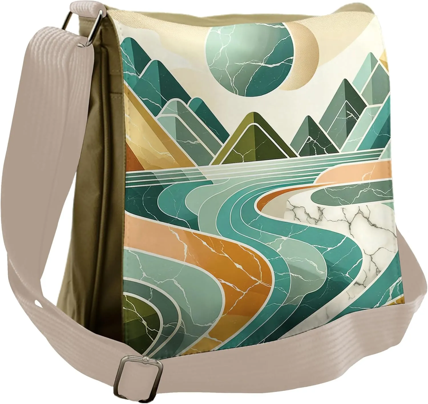 Ambesonne Lake Messenger Bag, Mountain Minimal Marble Print, Unisex Cross-body