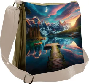 Ambesonne Lake Messenger Bag, Wooden Pier Dramatic Night, Unisex Cross-body