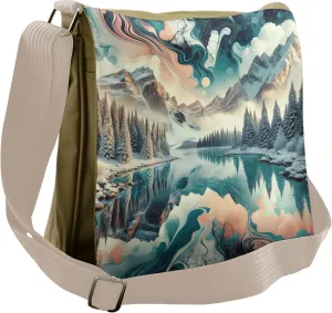 Ambesonne Lake Messenger Bag, Woodland Mountain Print Cloudy, Unisex Cross-body