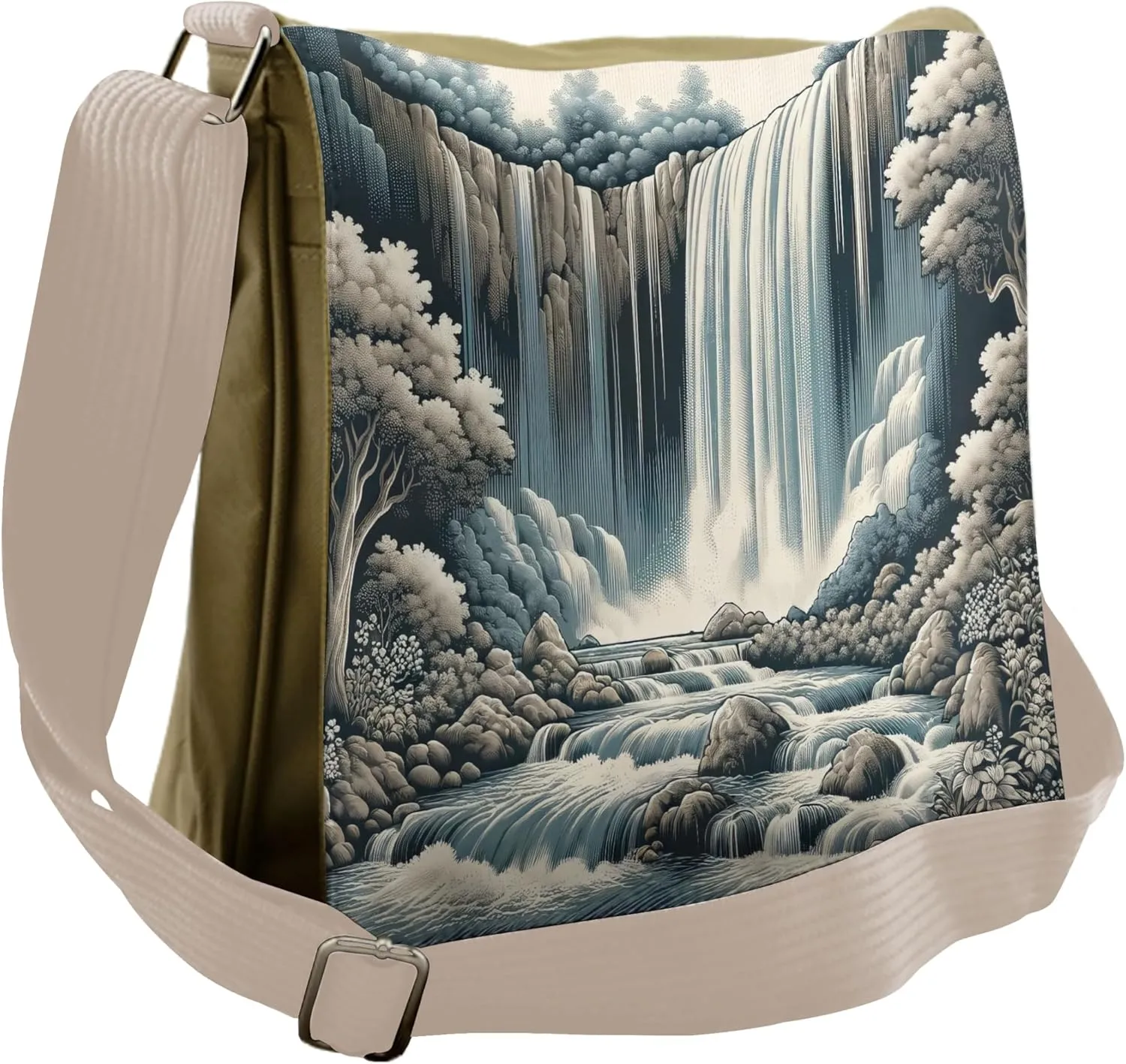 Ambesonne Landscape Messenger Bag, Expressive Waterfall Art, Unisex Cross-body
