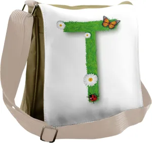 Ambesonne Letter T Messenger Bag, Caps Flourish Essence, Unisex Cross-body