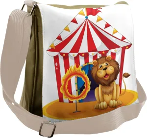 Ambesonne Lion Messenger Bag, Hoop Circus Tent Illustration, Unisex Cross-body
