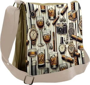 Ambesonne Man Cave Messenger Bag, Iced Whiskey Watches Cigar, Unisex Cross-body