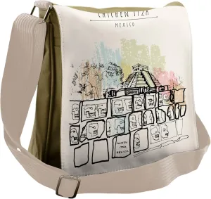 Ambesonne Mexican Messenger Bag, Building and Tomb, Unisex Cross-body
