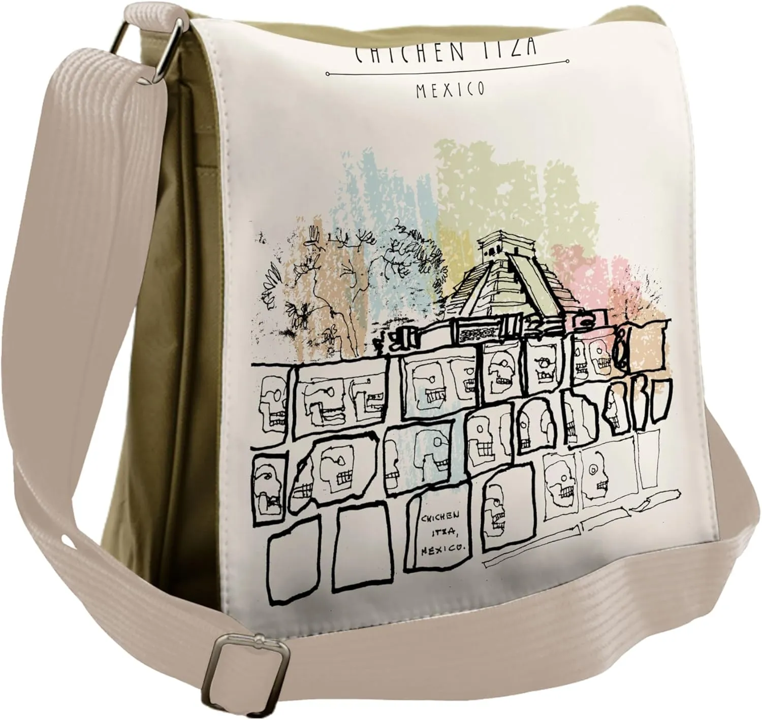Ambesonne Mexican Messenger Bag, Building and Tomb, Unisex Cross-body