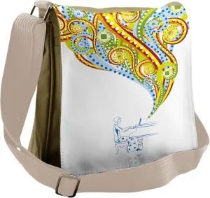 Ambesonne Modern Messenger Bag, Pianist Swirls Colorful, Unisex Cross-body