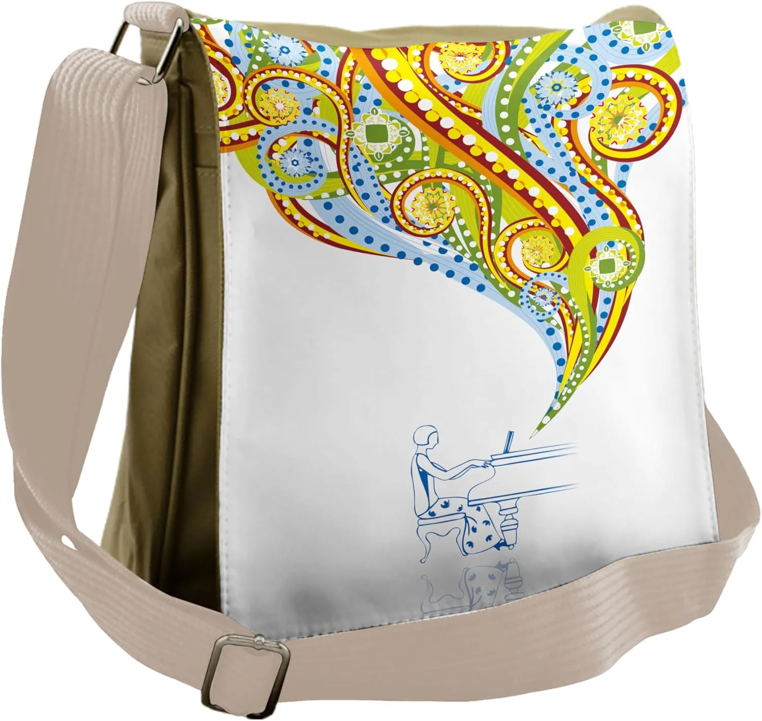 Ambesonne Modern Messenger Bag, Pianist Swirls Colorful, Unisex Cross-body