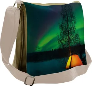 Ambesonne Nature Messenger Bag, Camping Tent Field, Unisex Cross-body