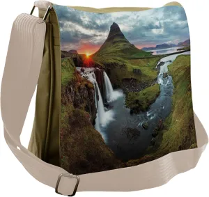 Ambesonne Nature Messenger Bag, Cascade Stream Wildlife, Unisex Cross-body