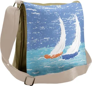 Ambesonne Nautical Messenger Bag, Grunge Sailboats Ocean, Unisex Cross-body