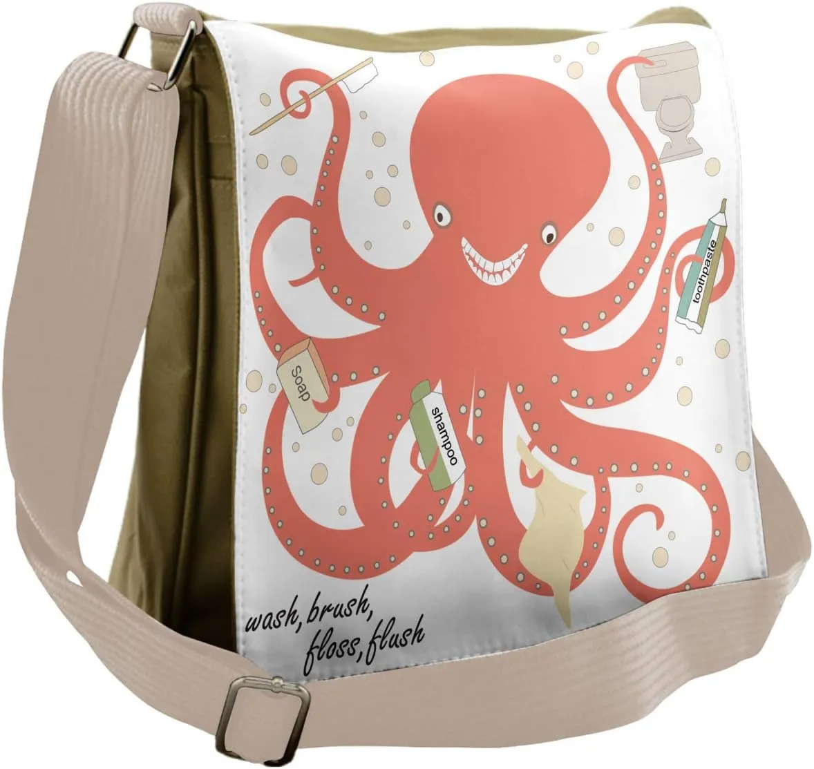 Ambesonne Nautical Messenger Bag, Octopus Holding Sap, Unisex Cross-body