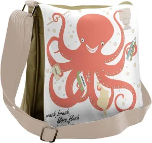 Ambesonne Nautical Messenger Bag, Octopus Holding Sap, Unisex Cross-body