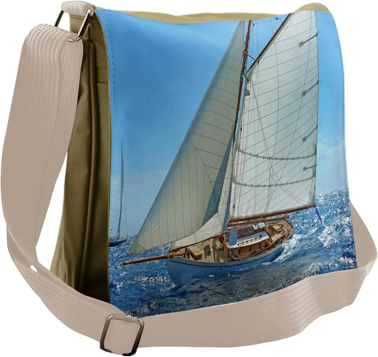 Ambesonne Nautical Messenger Bag, Sailboat Regatta Race, Unisex Cross-body